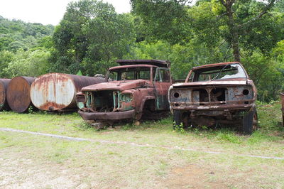 Abandoned truck on field