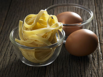 Close-up of tagliatelle pasta on table