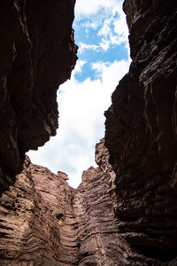 Low angle view of rock formations against sky