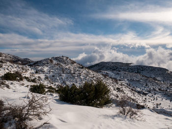 Scenic view of snowcapped mountains against sky