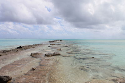 Scenic view of sea and rocks against sky