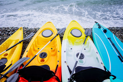 Kayaks and sup boards on the sea. extreme sport. leisure. high quality photo