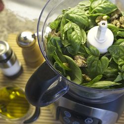 High angle view of vegetables in glass container on table