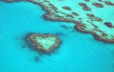 High angle view of heart shape on beach