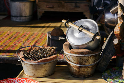 Close-up of spices on table at market