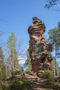 Low angle view of rock formation against clear sky