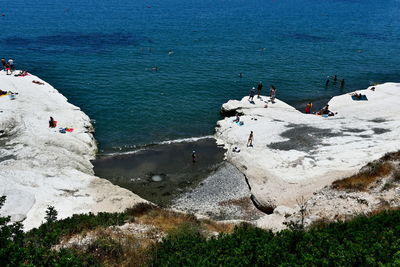 High angle view of people on beach