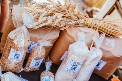 High angle view of food for sale in market