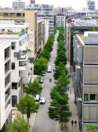 High angle view of buildings in city