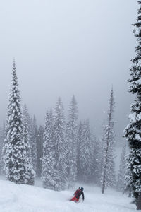 Man skiing on snow covered landscape