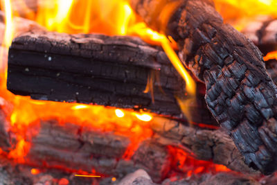 Close-up of fire on wood