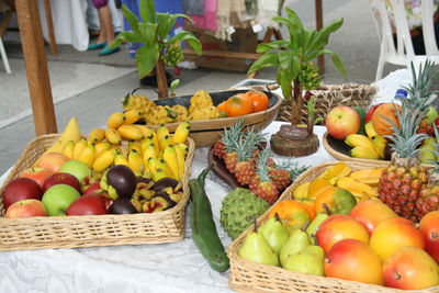 High angle view of fruits for sale at market