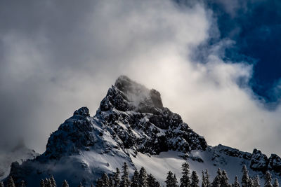 Scenic view of snow covered mountains against sky