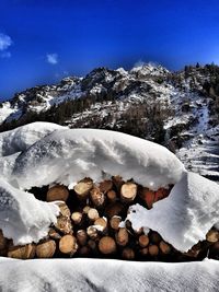 Snow covered mountains against sky