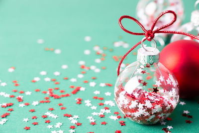 Close-up of christmas decoration on table