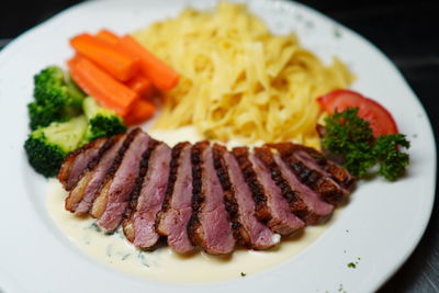 High angle view of food served in plate