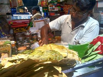 High angle view of vegetables for sale at market stall