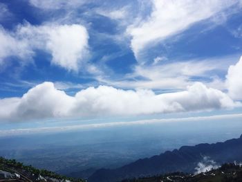 Scenic view of sea and mountains against sky