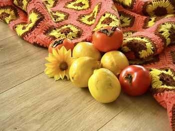 High angle view of fruits on table