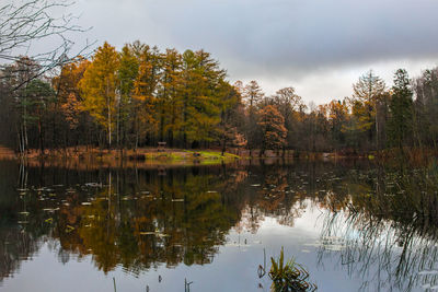 Scenic view of lake against sky during autumn