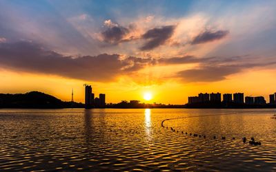 Scenic view of sunset over river