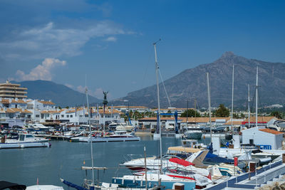 Boats moored in harbor