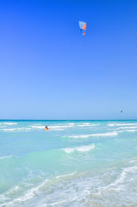 Scenic view of sea against clear blue sky