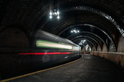 Blurred motion of train at airport