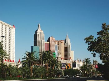Modern buildings against clear sky