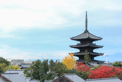 Low angle view of pagoda against sky