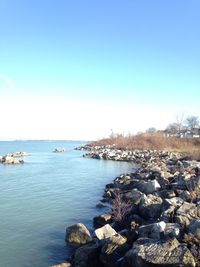 Scenic view of sea against clear sky