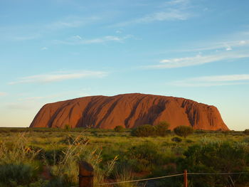 Rock formations on landscape against sky