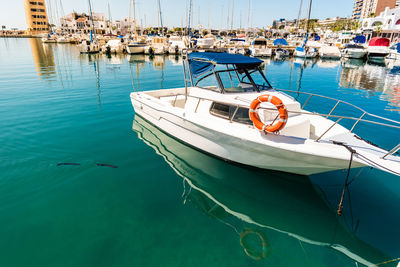 Boats moored in harbor