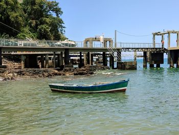 View of bridge over river against clear sky