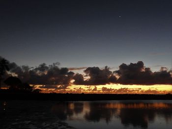 Scenic view of lake against sky at sunset