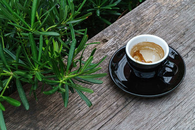 High angle view of coffee on table