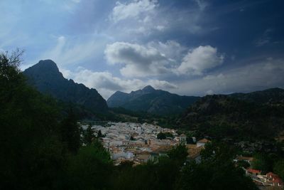 High angle view of town against sky