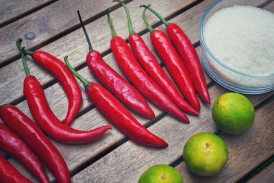 High angle view of vegetables on table
