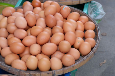 High angle view of eggs in market