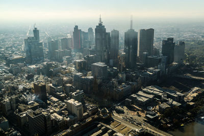 High angle view of buildings in city