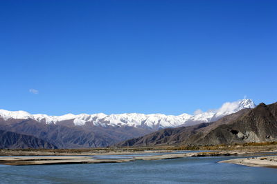 Scenic view of snow covered mountains