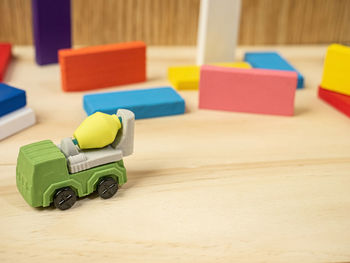 Close-up of toy car on table
