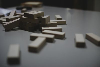 High angle view of objects on table