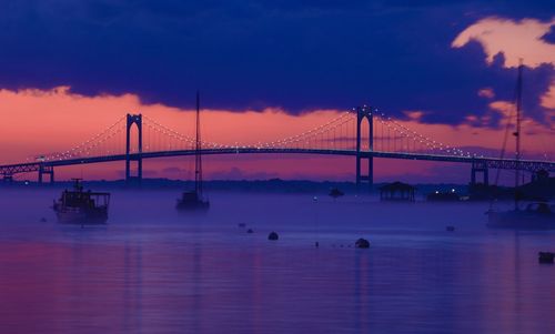 Bridge over river during sunset