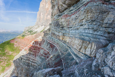 Rock formation on mountain against sky