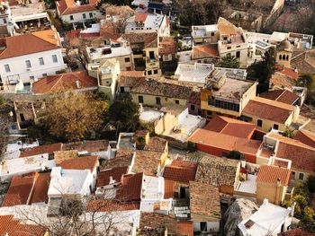 High angle view of buildings in city