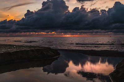 Scenic view of lake against sky during sunset