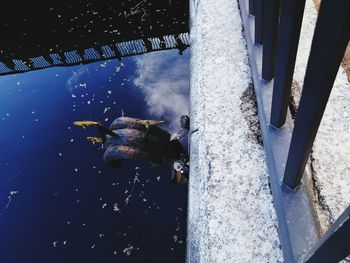 High angle view of ice on water
