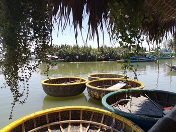 Ship moored in lake