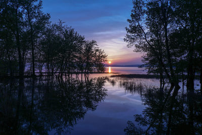 Scenic view of lake against sky at sunset